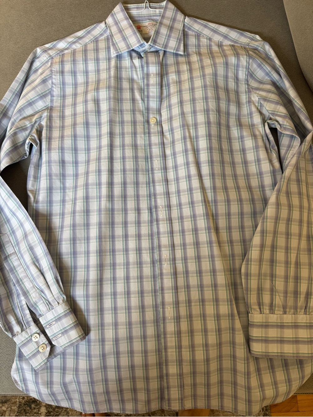Turnbull & Asser Men’s Light Blue & White Plaid Dress Shirt